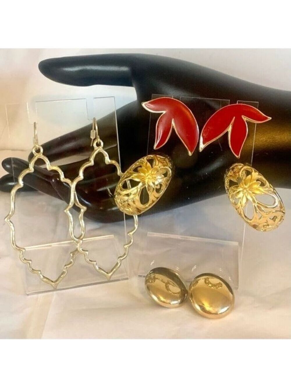 Vintage Gold Tone Earrings 4 Pair